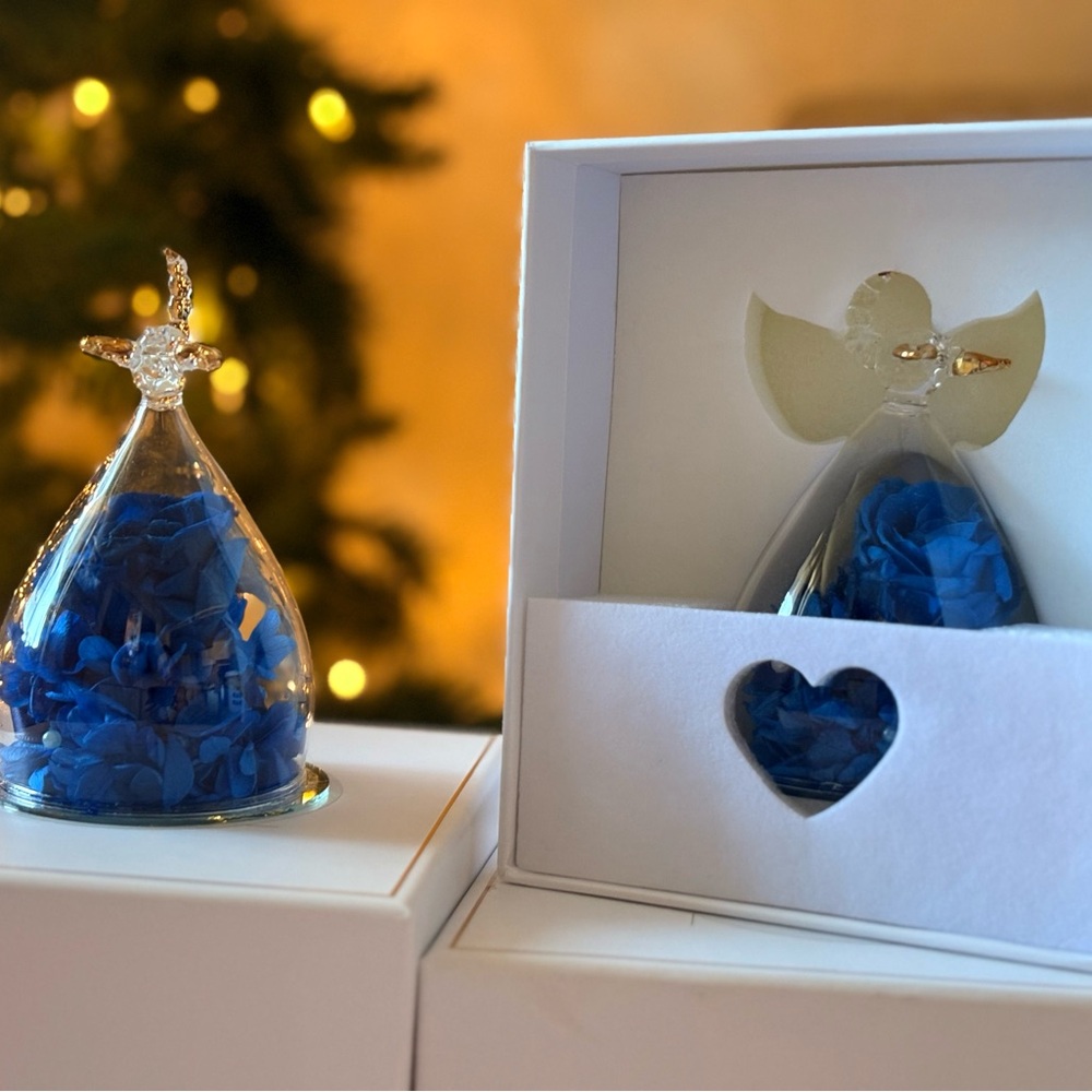Glass Angel Ornament with Blue Accents